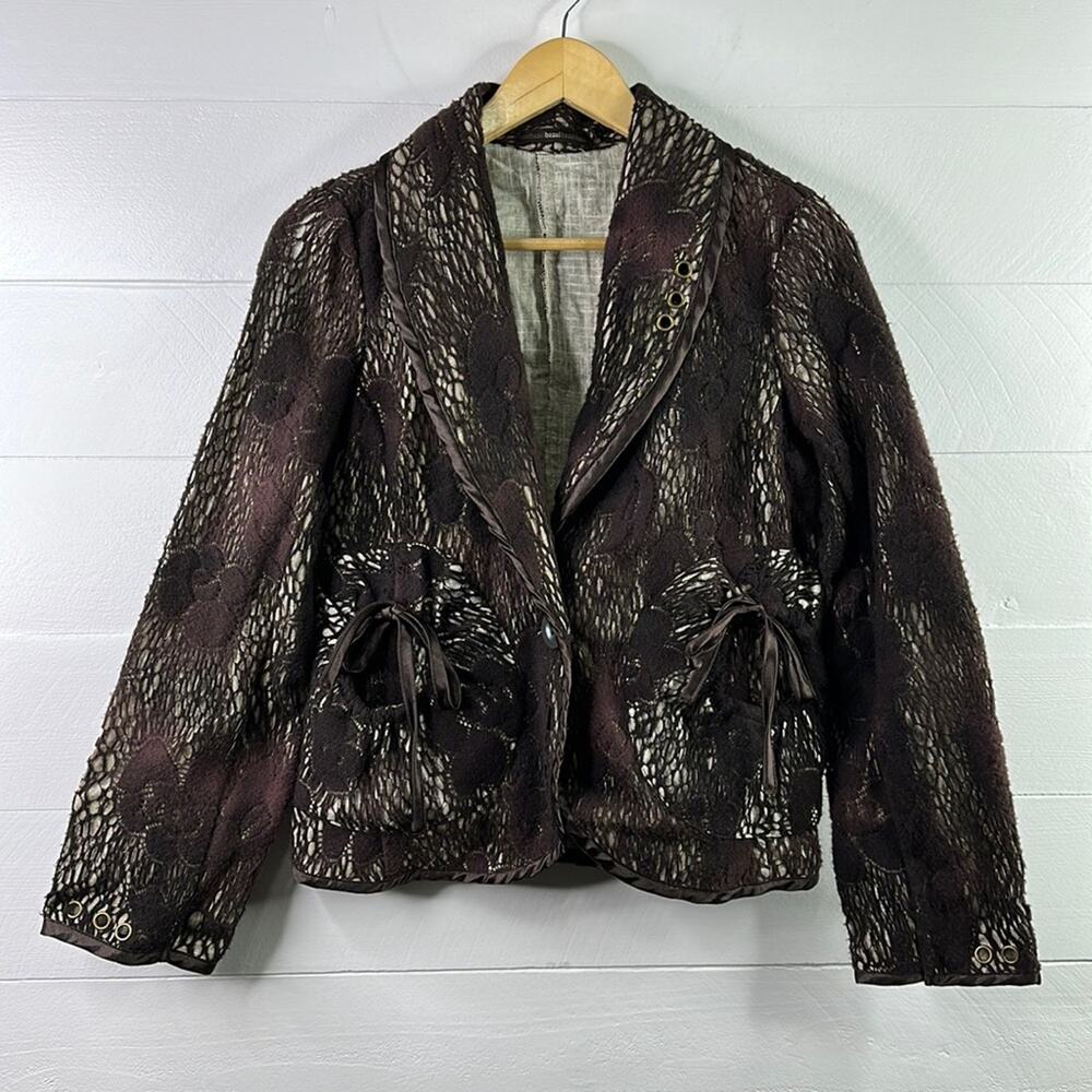 HAZEL Brown Ombré Tan Lace Button Front Long Sleeve Blazer Jacket Size Medium‎